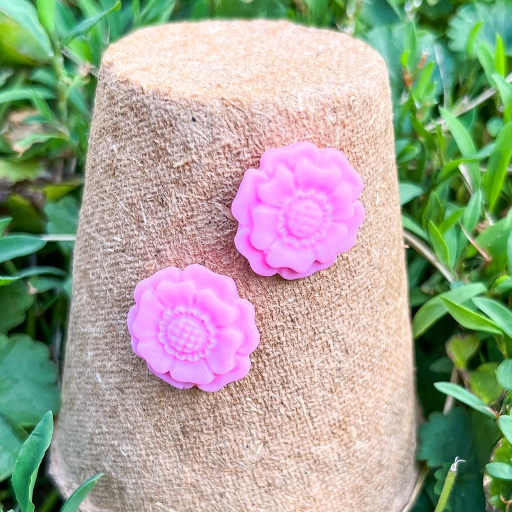 Pink Flower Stud Earrings